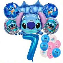Hasbro Bộ 26 cái/6 cái bóng bay số chủ đề Lilo & Stitch, bao gồm bóng bay số kim loại màu xanh 1-9 và một bóng bay kim loại hình Stitch, hoàn hảo cho tiệc sinh nhật và các buổi tụ tập theo chủ đề - Nhiều màu - Xem 28
