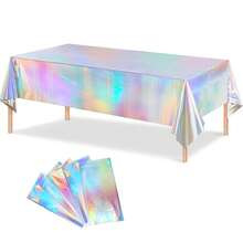 1 Pack Holographic Laser Colorful Plastic Tablecloth, Rectangular Holographic Foil Tablecloth, Party Decoration, Birthday, Bridal Wedding, Disco Party, 54 Inches X 72 Inches, Birthday Decoration, Wedding Decoration, Graduation Season Decoration - Multicolor - View 13