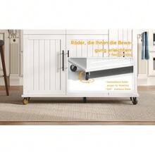 Multifunctional Kitchen Trolley With Fold-Out Worktop, Extendable To 120*65 Cm, With 5 Drawers, Cabinets, Spice And Towel Racks, On Casters – Kitchen Island For Kitchen, Dining Room And Living Room - White - View 8