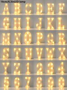 26 Letters LED Light-Up Numbers 0-9, Wedding Birthday Christmas Decoration Night Light, Party Bedroom Use, 16CM Height, Pink (Battery Not Included) - White - View 1