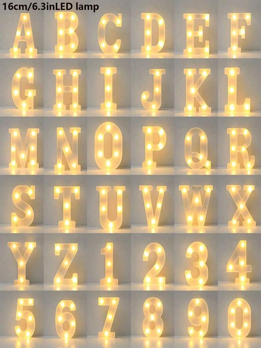 26 Letters LED Light-Up Numbers 0-9, Wedding Birthday Christmas Decoration Night Light, Party Bedroom Use, 16CM Height, Pink (Battery Not Included) - White - View 1