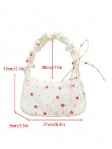1 buah Tas Bahu Wanita Bahan Nilon Putih dengan Resleting Halus, Motif Cetak Stroberi, Tali Serut, Desain Modis, Serbaguna, Kasual, Musim Panas, Lintas Batas, Tas Bahu Niche Baru, Cocok untuk Penggunaan Sehari-hari Wanita - Putih - View 11