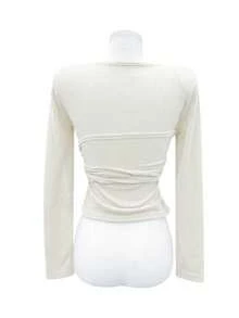 Women's Spring/Autumn Tie-Up Layered Long Sleeve Fitted T-Shirt - Off-white - View 3