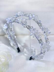 1pc Fashion Elegant Pearl Rhinestone Flower Bridal Headpiece Accessory, Suitable For Wedding Party Runway Stage Performance Women Hair Accessory Graduation Gift - Silver - View 15