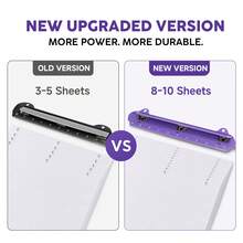 Eagle 3 Hole Punch, Portable Ring Binder 3 Hole Punch, Paper Puncher With Integrated Ruler, 10 Sheets Capacity, For Ring Binders, Office Supplies, Purple/Black/Pink/White - Three-hole Punch - View 6
