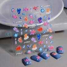 Pegatinas de uñas 5D para arte de uñas, 3 hojas de calcomanías autoadhesivas, linda mascota, pegatinas 3D para uñas, pegatinas para Uñas (gatos y perros 5D) - Peces dorados y sirenas 5d - Ver 4