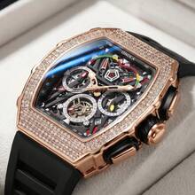 Đồng hồ nam ONOLA cơ tự động đa năng, chronograph, mặt tonneau đính đá rhinestone, chống nước, kèm hộp quà - Một cỡ - Xem 3