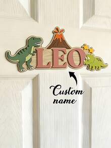 1 pieza Placa de nombre de dinosaurio personalizada - Decoración de madera para guardería - Letrero de dinosaurio para niño - Decoración de dormitorio de dinosaurio - Regalo para amantes de los dinosaurios, Letrero de puerta de madera con tema de dinosaurio personalizado para habitación infantil, Para padres y abuelos con niños que buscan decoración de guardería, regalos de cumpleaños o letrero personalizado para habitación infantil, Crea un sentido único de exclusividad, Elementos divertidos de dinosaurio y volcán inspiran la imaginación de los niños, Se combina perfectamente con varios estilos de decoración del hogar - Negro - Ver 21