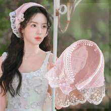 2/1 新款時尚蕾絲三角頭巾髮帶，女款鄉村風白色蕾絲頭飾，法式包頭方巾 - 均碼 - 查看 10