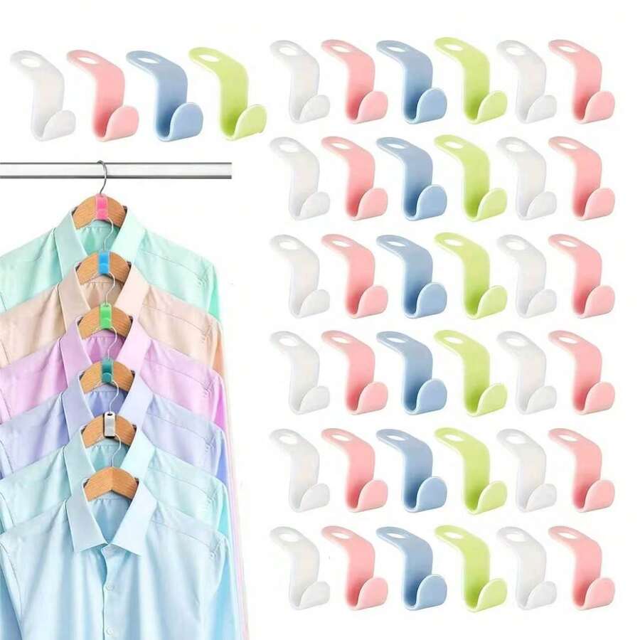 4/12/24pcs Closet Organization Storage System - Dual-Use Hanger Connector Wall/Cabinet Door Storage Rack, Sturdy Plastic Hooks, Space-Saving Clothing Organizer