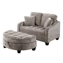 Multifunctional Sofa, 2-In-1 Sofa Bed, Storage Ottoman, Breathable Skin- Fabric, - Eucalyptus Wood, Suitable For Small Living Rooms, Studies, And Bedrooms. - 棕色 - 查看 11