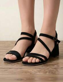 Geeyea Women's Strappy Sandals, Open Toe Block Heel Sandals. Ankle Strap Dress Shoes. Summer Casual Comfort Sandals. Fashion Footwear,Black - 黑色 - 查看 1