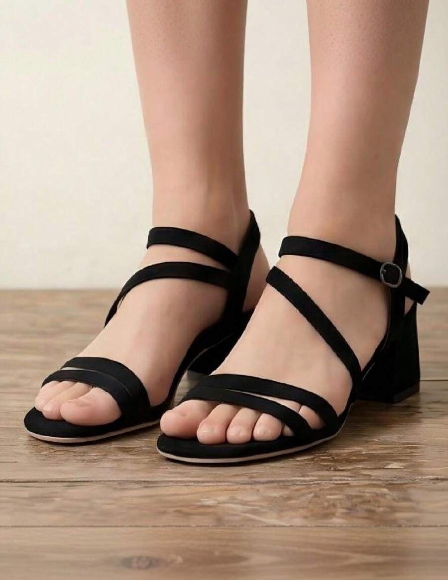 Geeyea Women's Strappy Sandals, Open Toe Block Heel Sandals. Ankle Strap Dress Shoes. Summer Casual Comfort Sandals. Fashion Footwear,Black - 黑色 - 查看 1