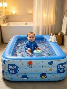 Children's Ocean Cartoon Rectangular Swimming Pool, Portable Indoor/Outdoor Baby Bath Tub, Suitable For Toddlers Summer Water Play, Foldable Water Play Accessory - Blue Dream Pool - View 7
