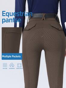 ROYALS MATTINI Women's Riding Pants With Pocket, Horse Riding Pants, Equestrian Riding Pants, Full Seat Silicone Riding Pants, Full Seat Silicone Anti-Slip Wear-Resistant Equestrian Pants, Riding Leggings, Dual Side Pockets, Suitable For Riding Equestrian Sports - Coffee Brown - View 3