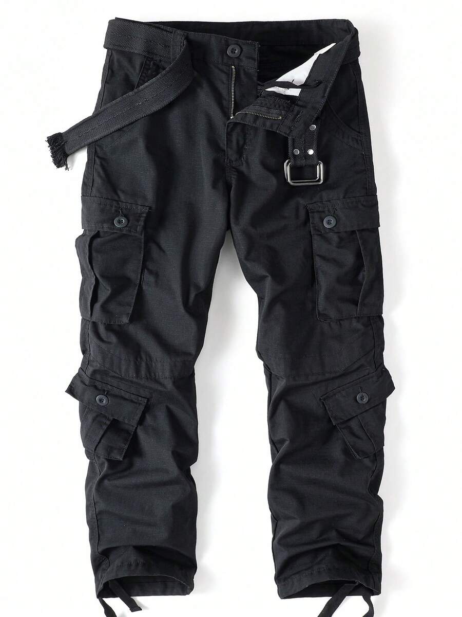 AKARMY Men's Casual Cargo Pants BDU Camo Pants Combat Work Pants With 8 Pockets Outdoor Hiking Pants Multi-Pockets Pants (No Belt) - 戰術黑 - 查看 1