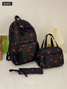 3-Piece Ins Style Backpack Set For College Students, Including Shoulder Bag, Pencil Case, Large Capacity Backpack, Versatile Casual Fashion Backpack With Decoration - Rose Gold - View 6