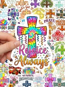 50PCS Christian Faith Cross Stickers, Inspirational Bible Verse Decals For Planner, Notebook, Phone Case & Faith-Themed Crafts - Multicolor - View 1