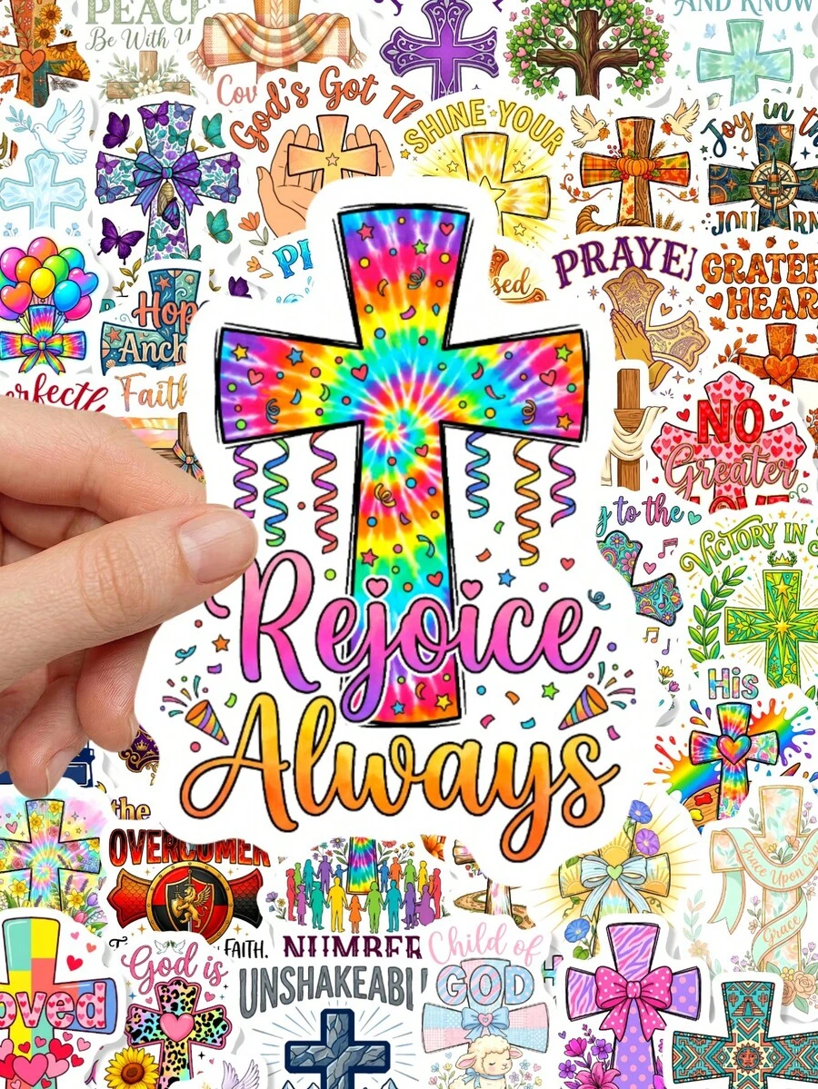 50PCS Christian Faith Cross Stickers, Inspirational Bible Verse Decals For Planner, Notebook, Phone Case & Faith-Themed Crafts - Multicolor - View 1