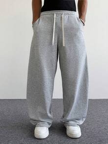 Men's Casual Sports Jogger Pants - 100% Polyester, Elastic Waistband With Drawstring Design, Side Pockets, Autumn/Winter Sports Style Long Pants, Comfortable Fabric, Durable Material, Suitable For Sports, Fitness, Outdoor Activities And Daily Wear, Perfect Gift For Father Or Boyfriend - Light Grey - View 6