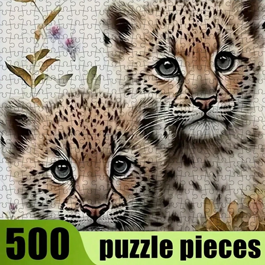 500pcs Adult Mini Jigsaw Puzzle Boxed - This Precision-Cut Puzzle Features A Cute Leopard Cub Theme, Challenging Difficulty Level, Scratch-Resistant Material. Suitable For Adult Leisure, Family Interaction, DIY Home Decor, And Art Collection. Great Gift For Halloween And Christmas, Exercises The Brain, Enjoy The Fun Of Focus In Puzzle Solving, And Start An Immersive Intellectual Experience. - Multicolor - View 1