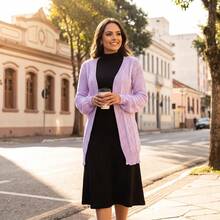 Basic Women's Cardigan Jacket, Elegant, Evangelical Fashion - 黑色的 - 查看 6