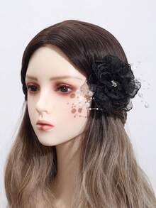 1pc Petal & Feather Fashion High-End Hair Clip - Black - View 2