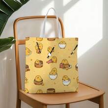 1pc Cute Japanese Cartoon Design Women's Handbag, Featuring Egg Character And Food Theme, Equipped With Sturdy Shoulder Strap, Durable Unlined Shopping Bag, Anti-Color Difference, Perfect For Shopping And Gifting - Multicolor - View 3