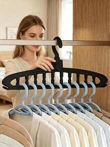 Space-Saving Design With Rotating Hooks Hanging Storage Rack, Stylish Foldable Clothes Rack, Can Neatly Hold Nine Pieces Of Clothing, Multi-Functional Magic Closet System, Foldable Non-Slip Plastic Clothes Rack - Multicolor - View 3