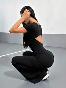AiTyi PETITE 女款連身褲，春夏季休閒日常黑色露背鏤空拉鍊設計，時尚性感顯瘦舒適，戶外通勤運動百搭 Y2K、Ins、時髦，海灘派對度假、出遊假日穿搭，畢業返校季、日 - 黑色 - 查看 6