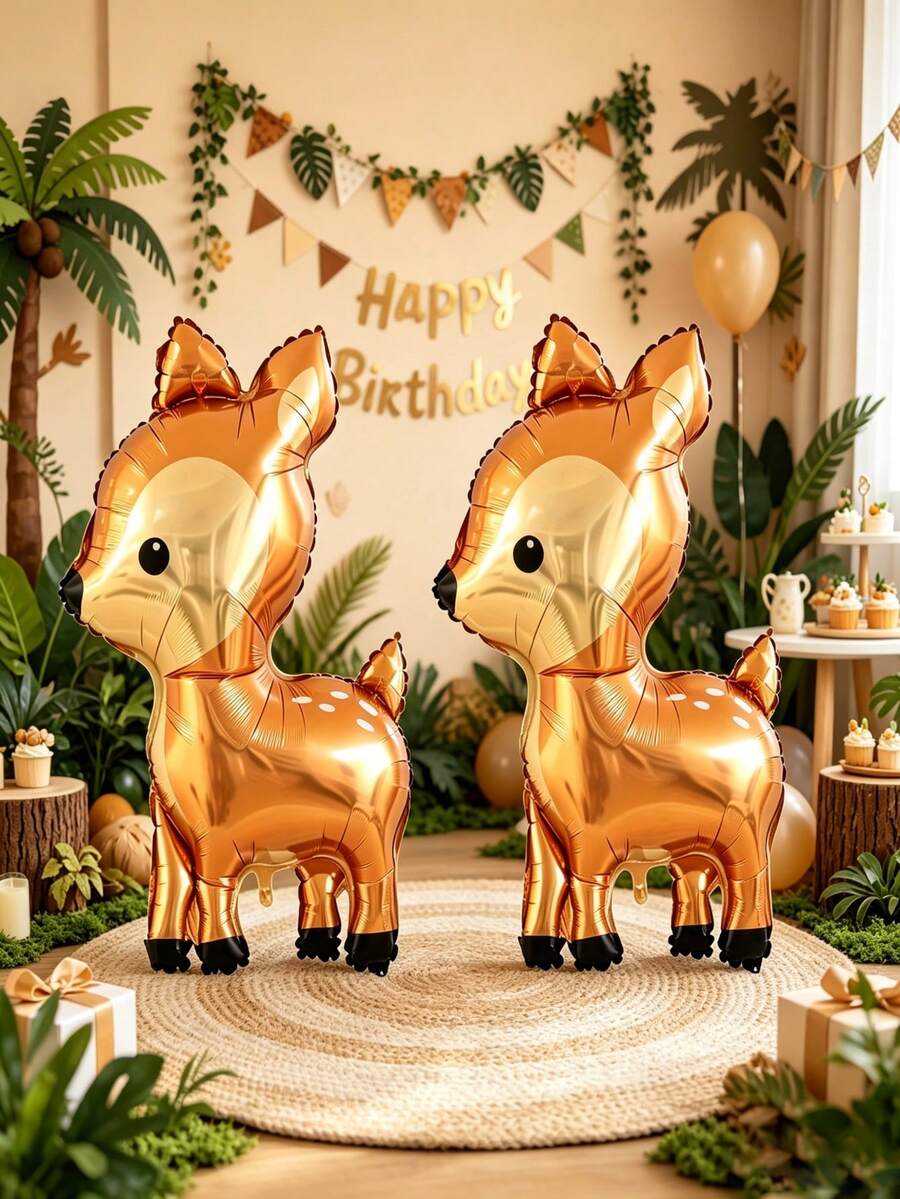 2pcs Jungle Deer Aluminum Foil Balloons Jungle Birthday Party Decoration Balloons Christmas Deer Balloons For Christmas Decoration New Year Holiday Decoration - View 1