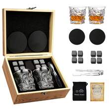Glass Cup Wooden Box Set, Granite Ice Stone Set, Multiple Cups, Exquisite Wooden Box, Prepare A Gift For Friends, Carry Exquisite Set For Outdoor Travel - A - View 12