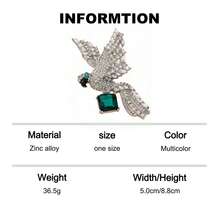 1pc Vintage Full Rhinestone Eagle Green Gemstone Brooch, Luxury Elegant Flying Bird Pin, Exquisite Accessory Gift For Women's Suit And Coat - Multicolor - View 9