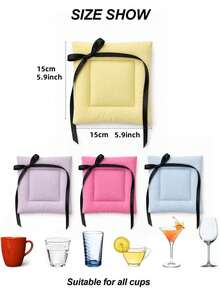 1PC Cute Square Quilted Fabric Coaster With Black Bow Knot, Soft Heat Insulation Cup Mat, Multicolor Pastel Drink Coaster For Coffee Tea Mug, Table Protection Decorative Pad For Home Kitchen Cafe - Multicolor - View 7
