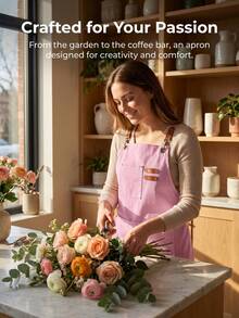 1pc Canvas Apron, Fresh Artistic Style, Multi-Functional Pockets, Fashionable Pink Women's Apron, Suitable For Gardening Apron, Floral Arrangement Apron, Cafe Apron, Workwear Use, Holiday Gift For Wife And Mother - Multicolor - View 9