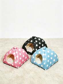 2pcs Blue Star Pattern Hamster Bed, Guinea Pig Tunnel, Rabbit Hideout, Washable Small Pet Warm Nest With Guinea Pig Tunnel, Rabbit Hideout Cage Accessories Set, Suitable For Hamsters, Ferrets, Rabbits - Baby Blue - View 2