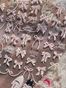 1pc Shell Pearl Polka Dot Pink Bow Sticker, Lace Trim Ribbon English Font Sticker, Suitable For Camera, Phone Case, Computer, Gift Box, Lighter And Other Personalized Decorations - 1pc to 5704 - View 5