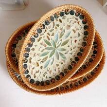 3 Peças/1 Peça Bandeja de Frutas Tecida à Mão - Prato de Decoração Doméstica em Formato Oval, Design com Incrustação de Conchas Coloridas e Borda Tecida, Armazenamento Empilhável para Pão, Frutas, Lanches ou Itens Pequenos, Velas, Etc., Bandeja de Armazenamento Multiuso Premium para Casa/Cozinha/Sala de Jantar, Bandeja de Servir. Material Tecido Durável, Decoração de Conchas (Sem Contato com Alimentos) - colorido - Visão 15