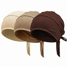 CONFLASS 1/3pcs Women's Soft Elastic Tie Headscarf, Muslim Headwrap Inner Cap, Breathable Sleeping Cap For Curly Hair, Adjustable For Daily & Nighttime Use, Multiple Colors Available - Strappy Bottom Hat - View 27