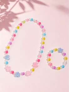 2pcs/Set Girls Heart-Shaped Beaded Necklace And Bracelet, Cute Jewelry Accessories, Suitable For Daily Wear, Holiday Parties, Birthday Gifts - one-size - View 7