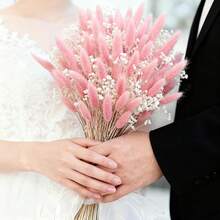 66pcs Bohemian Style Artificial Flower Bouquet, Fluffy Faux Reed Rabbit Tail Grass With Baby's Breath, Home, Camping, Wedding, Farmhouse And Christmas Decoration.--Pink - Pink - View 3