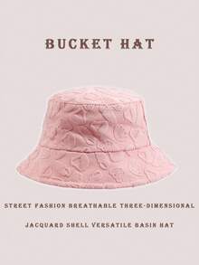 1 pieza Sombrero de cubo de estilo casual de calle con decoración de jacquard de poliéster, patrón geométrico 3D, adecuado para primavera, verano, otoño e invierno - rosa concha marina - Ver 2