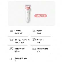 PHILIPS Women's Electric Epilator, Body Use - Painless Portable Hair Removal Tool, Dry & Wet Use, USB Rechargeable, Face, Arms, Legs, Electric Epilator, Facial Hair Removal, Fashion Design, Multi-Function Hair Removal Tool - Multicolor - View 9