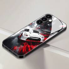 Red And White Racing Stripe Japanese Performance Coupe Tempered Glass Phone Case, Suitable For Track Racing, City Drives, And Car Enthusiast Gatherings. Features A Raised Lens Ring For Scratch And Impact Protection, TPU Soft Edges With Four-Corner Cushioning For Drop Protection, And A Glossy Back Panel That Is Fingerprint-Resistant And Easy To Clean. Ideal For JDM Modified Racing Car Enthusiasts, - Image 1 Pcs - View 5