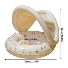 Infant Swim Ring With Detachable Sun Canopy, Rabbit And Bear Print Inflatable Design With Handles, UV Protection Sunshade To Protect Baby's Skin, Buoyant Structure Suitable For Pool And Beach, Cute Healing Style Loved By Babies, Leisure Water Play Relaxation And Stress Relief, Thoughtful Summer Children's Day Gift - Multicolor - View 9