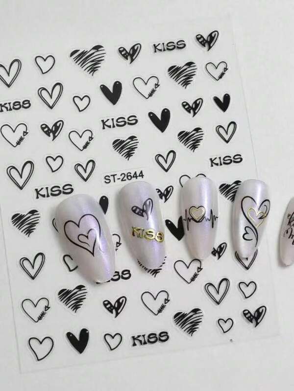 1pc New Heart Rose Sexy Lips English Letter Nail Art Stickers, Wearable Nail Decoration, DIY Nail Decals, Same Style As Nail Salon, Exquisite And Versatile