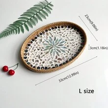 3 Peças/1 Peça Bandeja de Frutas Tecida à Mão - Prato de Decoração Doméstica em Formato Oval, Design com Incrustação de Conchas Coloridas e Borda Tecida, Armazenamento Empilhável para Pão, Frutas, Lanches ou Itens Pequenos, Velas, Etc., Bandeja de Armazenamento Multiuso Premium para Casa/Cozinha/Sala de Jantar, Bandeja de Servir. Material Tecido Durável, Decoração de Conchas (Sem Contato com Alimentos) - colorido - Visão 10