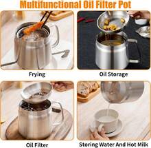 2L 304 Stainless Steel Fryer Pot With Mesh Basket & Lid, Multifunctional Oil Strainer Storage Container - Silver - View 2