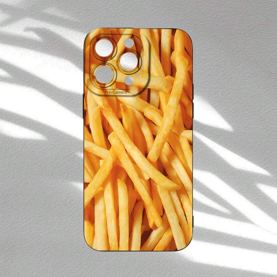 Phone Case: Fun Cartoon Design With French Fry Pattern, Creative Large Cartoon Design, Frosted TPU Case With Black Angel Eyes, Fun, Unique, Simple, Stylish, Fashionable Gift For Men And Women, Suitable For Imitation Liquid Print Cases For IPhone, , , . - transparan 1 - View 1