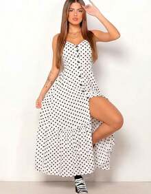 Swisz Women's Long Loose Viscose Polka Dot Dress With Straps - 彩色 - 查看 1